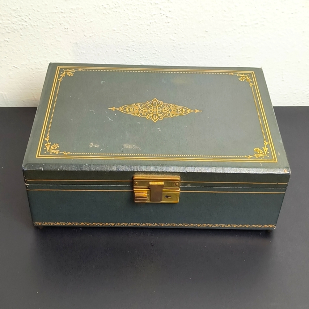 THORENS 1960' VTG Always Made In Switzerland Music Jewelry Box W/Velvet Green